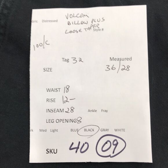 VOLCOM Jean Men 36x28 (32 tag) Billow Plus Loose Taper Black Skate Street - Picture 15 of 15